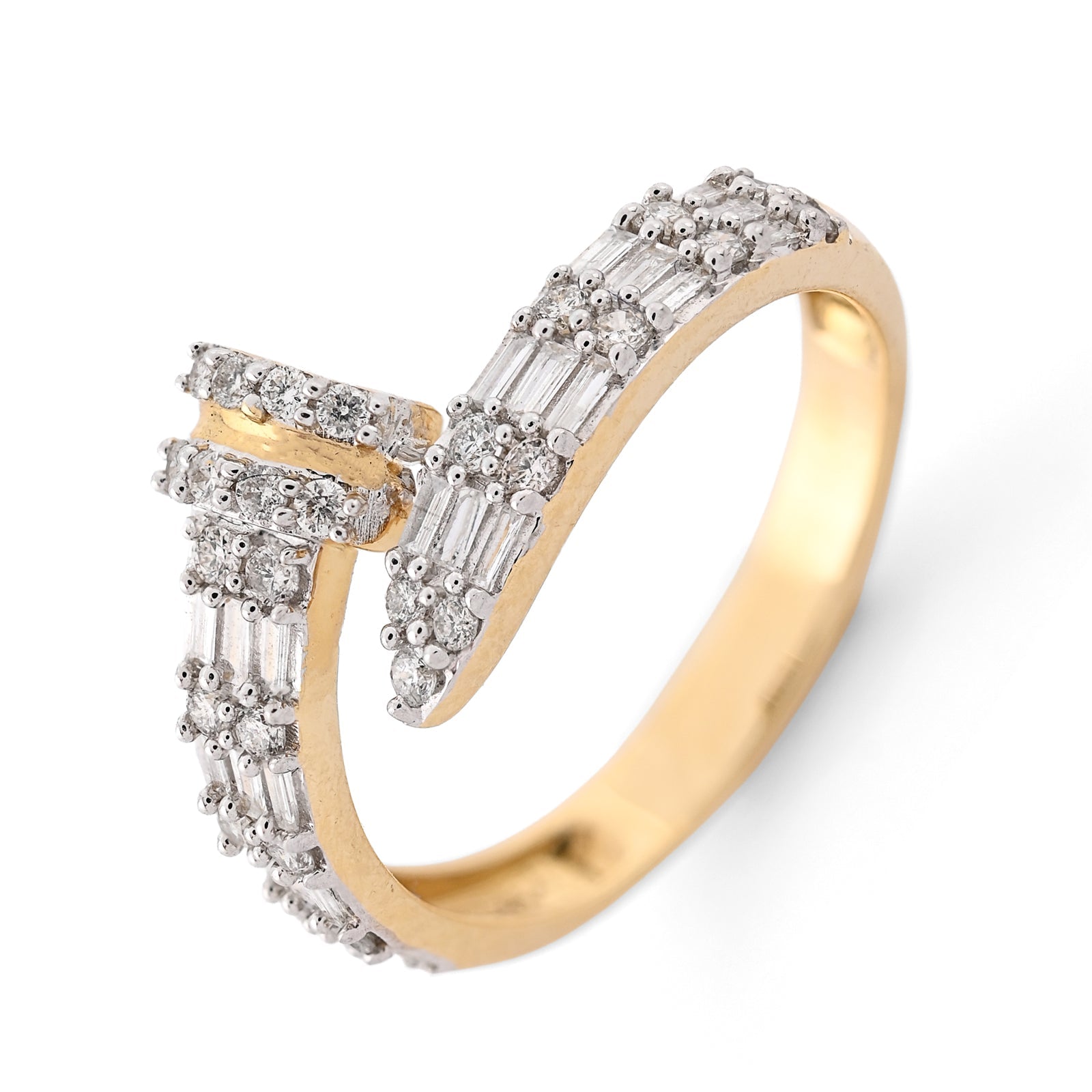 14KT Yellow Gold 0.40CT Natural Diamond Round/baguette Women Nail Ring - Elite Jewelers - Rings