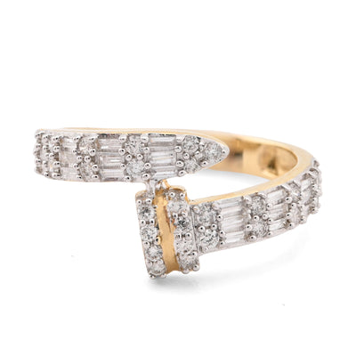 14KT Yellow Gold 0.40CT Natural Diamond Round/baguette Women Nail Ring - Elite Jewelers - Rings