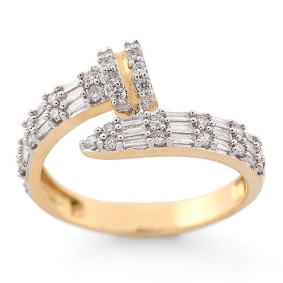 14KT Yellow Gold 0.40CT Natural Diamond Round/baguette Women Nail Ring - Elite Jewelers - Rings