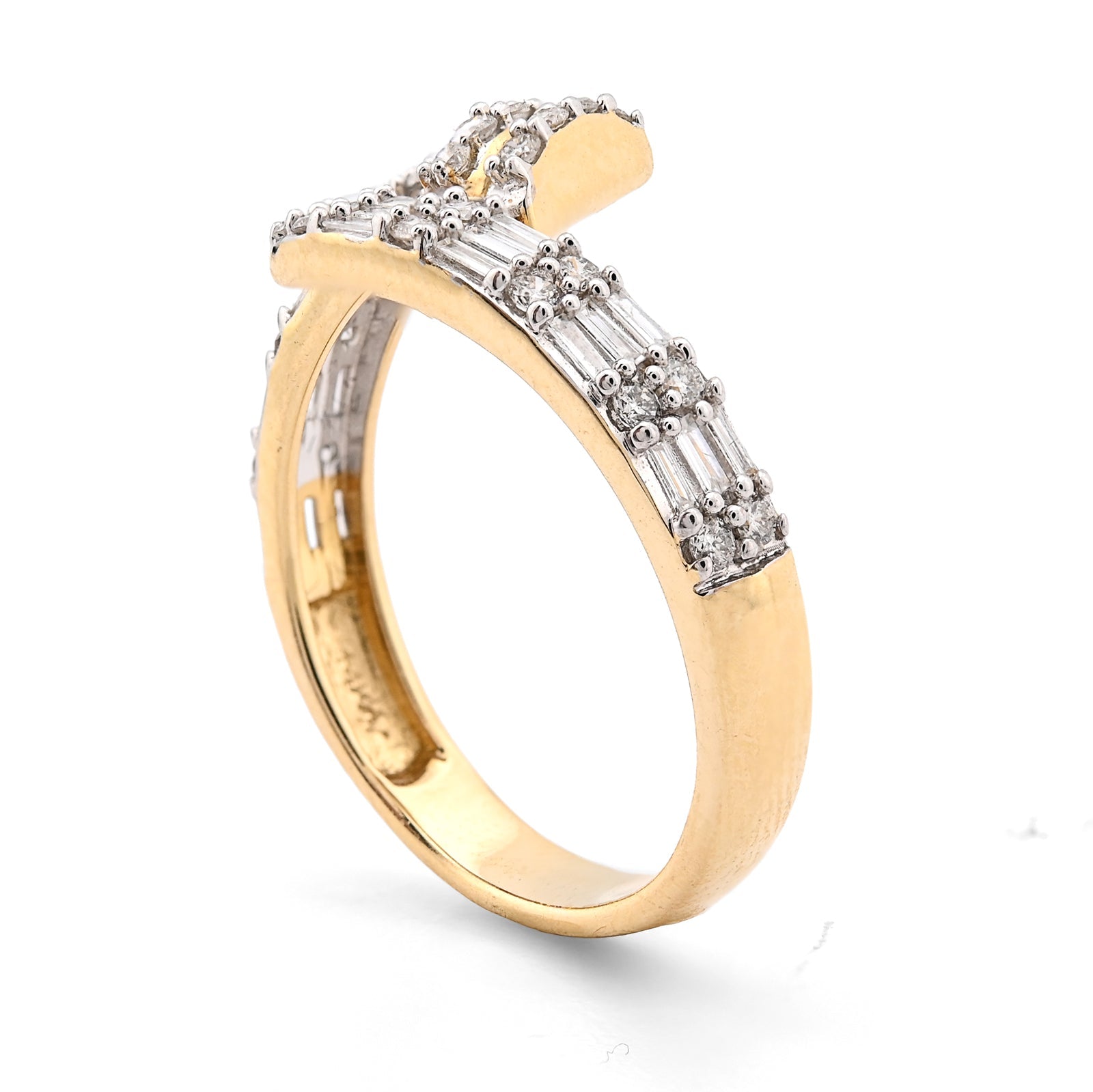 14KT Yellow Gold 0.40CT Natural Diamond Round/baguette Women Nail Ring - Elite Jewelers - Rings