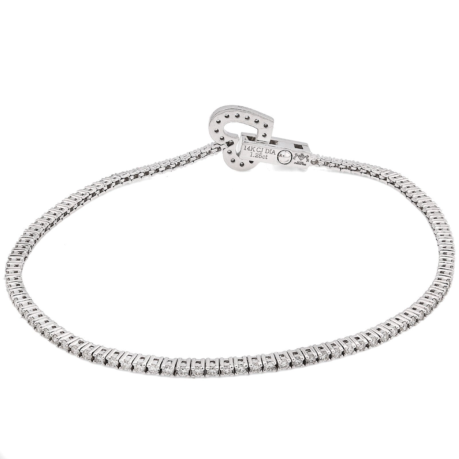 1.5MM 14k White Gold 6.5g 1.25CTW Natural Diamond Heart Tennis Bracelet 7 Inches - Elite Jewelers - Bracelets