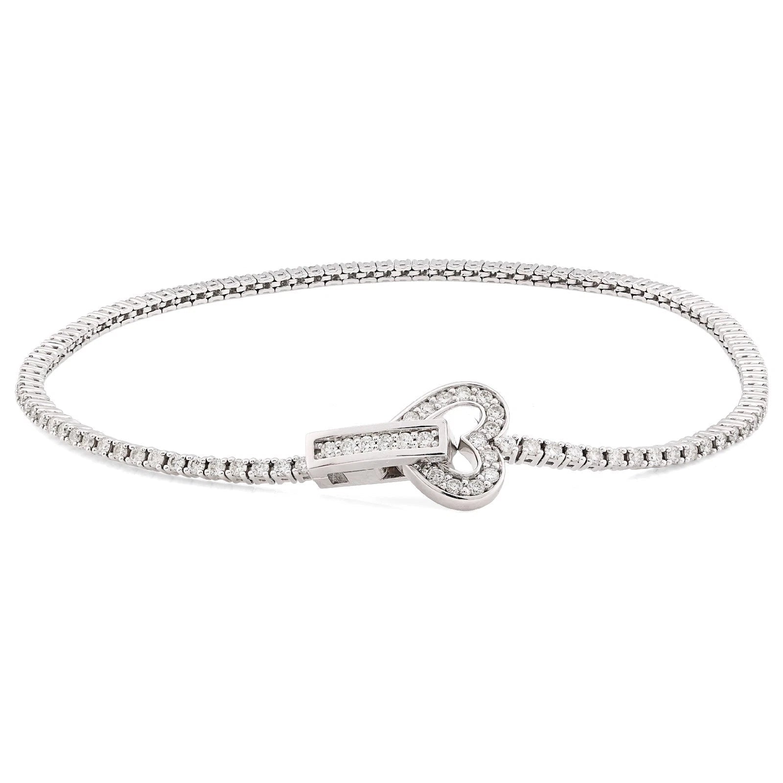 1.5MM 14k White Gold 7.8g 1.5CTW Natural Diamond Heart Tennis Bracelet 7 Inches - Elite Jewelers - 