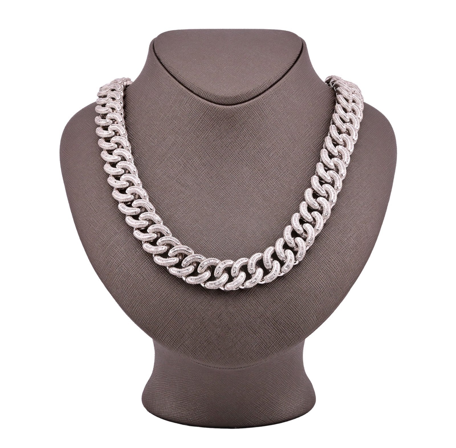 17MM 10k White Gold 23In 26.5CTW Pure Round/Baguette Diamond 223.9gm Cuban Chain - Elite Jewelers - Necklaces & Chains