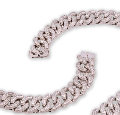 17MM 10k White Gold 23In 26.5CTW Pure Round/Baguette Diamond 223.9gm Cuban Chain - Elite Jewelers - Necklaces & Chains