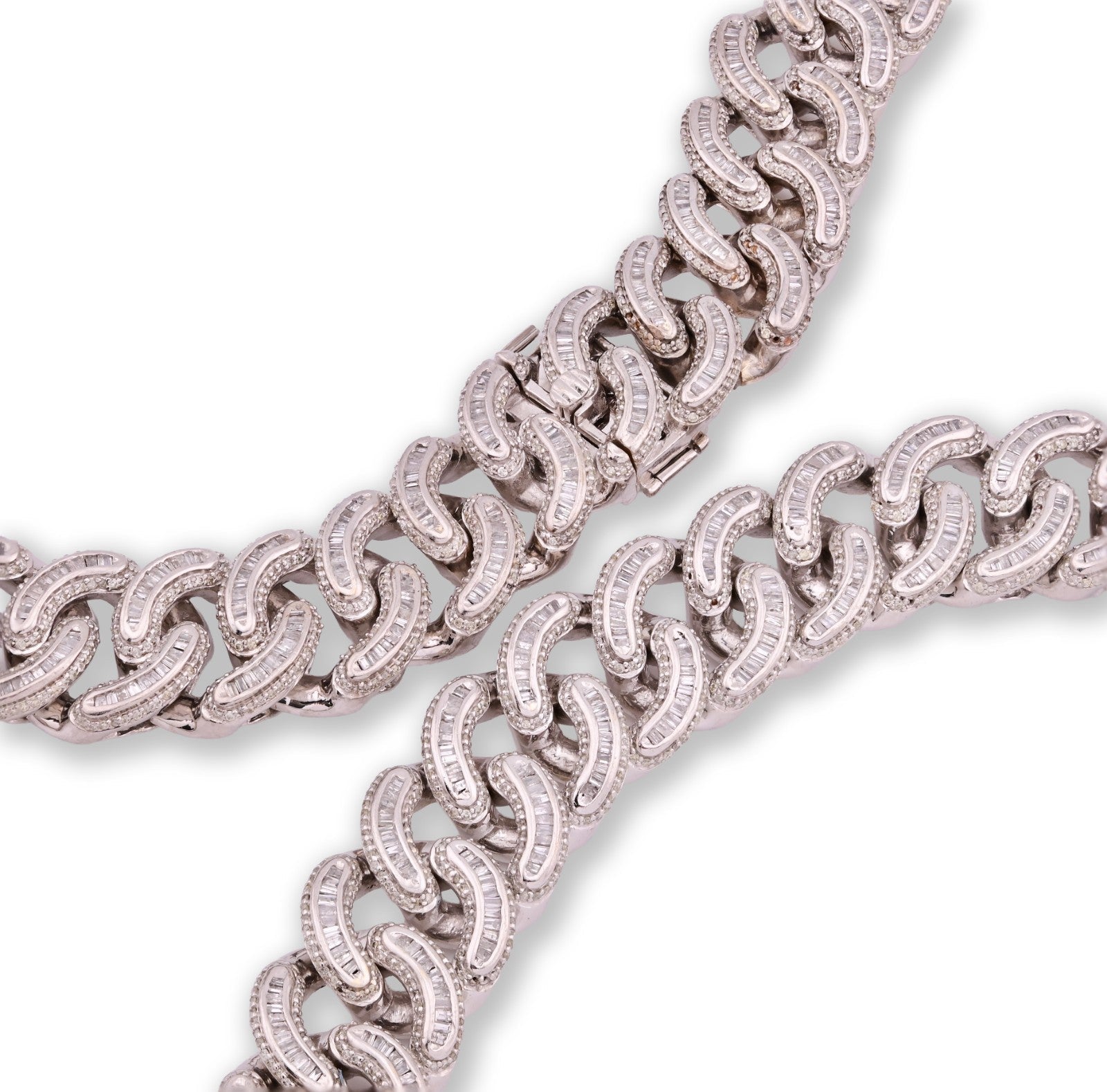 17MM 10k White Gold 23In 26.5CTW Pure Round/Baguette Diamond 223.9gm Cuban Chain - Elite Jewelers - Necklaces & Chains