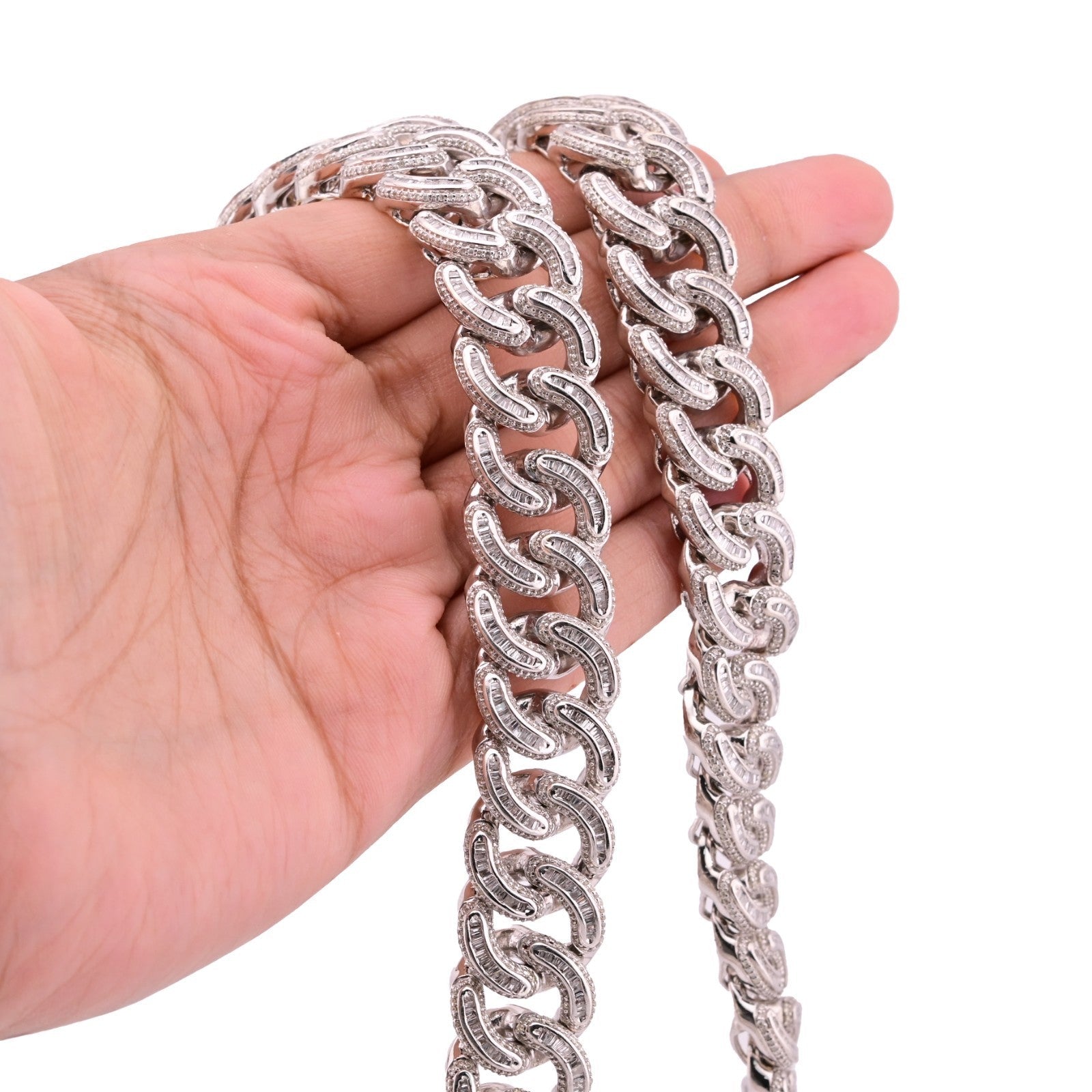 17MM 10k White Gold 23In 26.5CTW Pure Round/Baguette Diamond 223.9gm Cuban Chain - Elite Jewelers - Necklaces & Chains