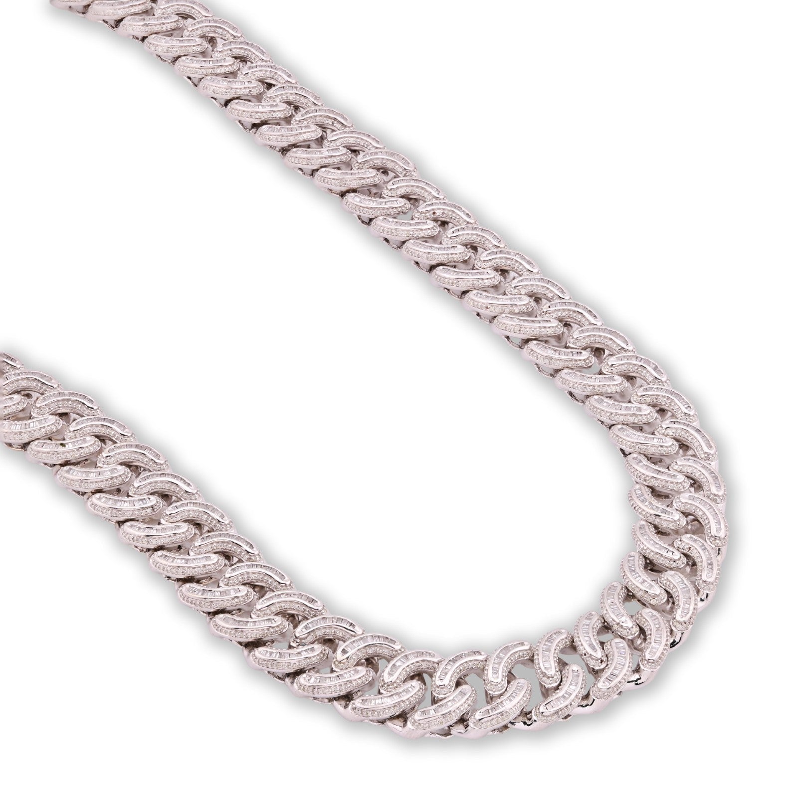 17MM 10k White Gold 23In 26.5CTW Pure Round/Baguette Diamond 223.9gm Cuban Chain - Elite Jewelers - Necklaces & Chains