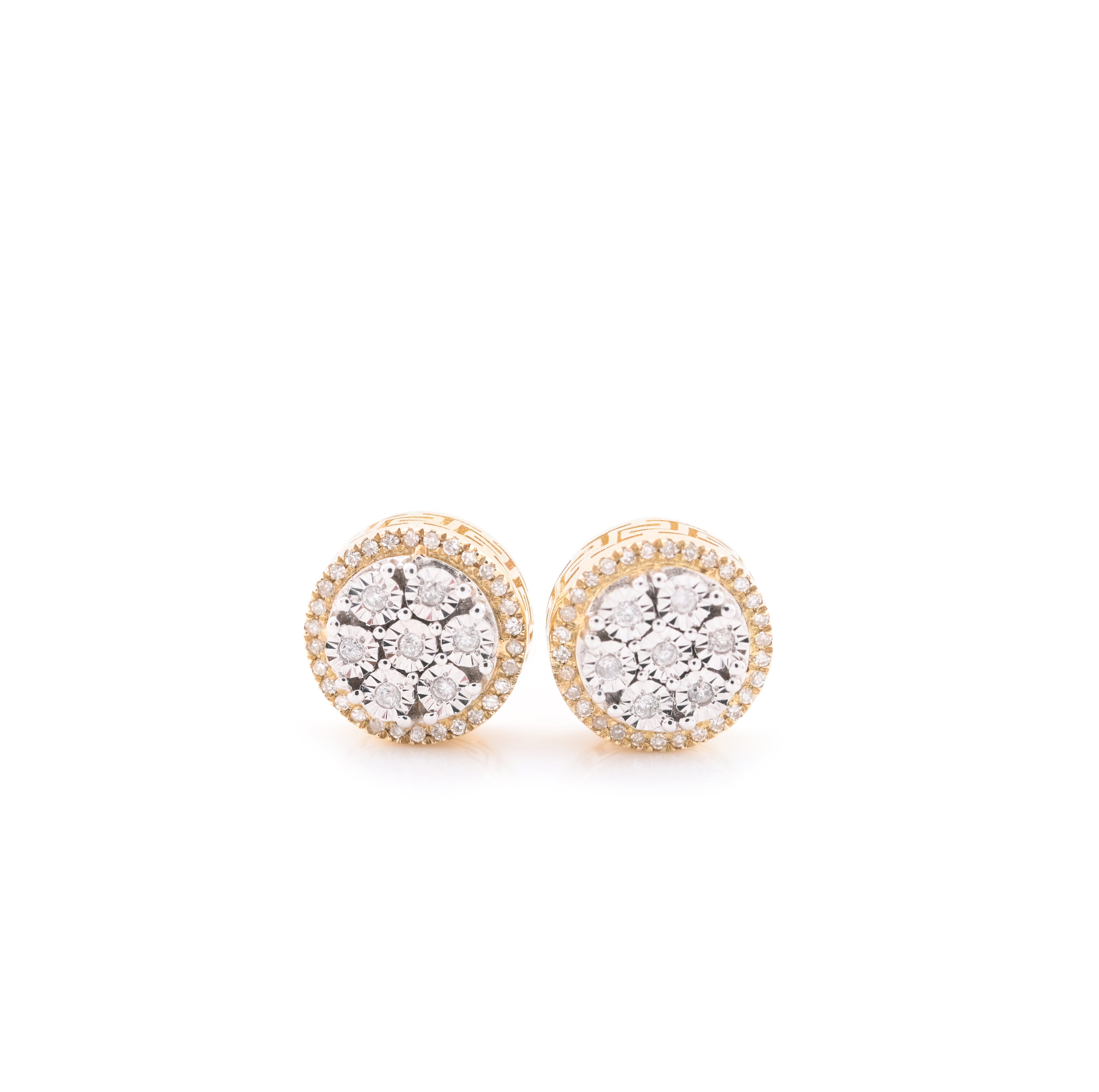 10k Yellow Gold Round Cluster 0.13CT Diamond Stud Earrings