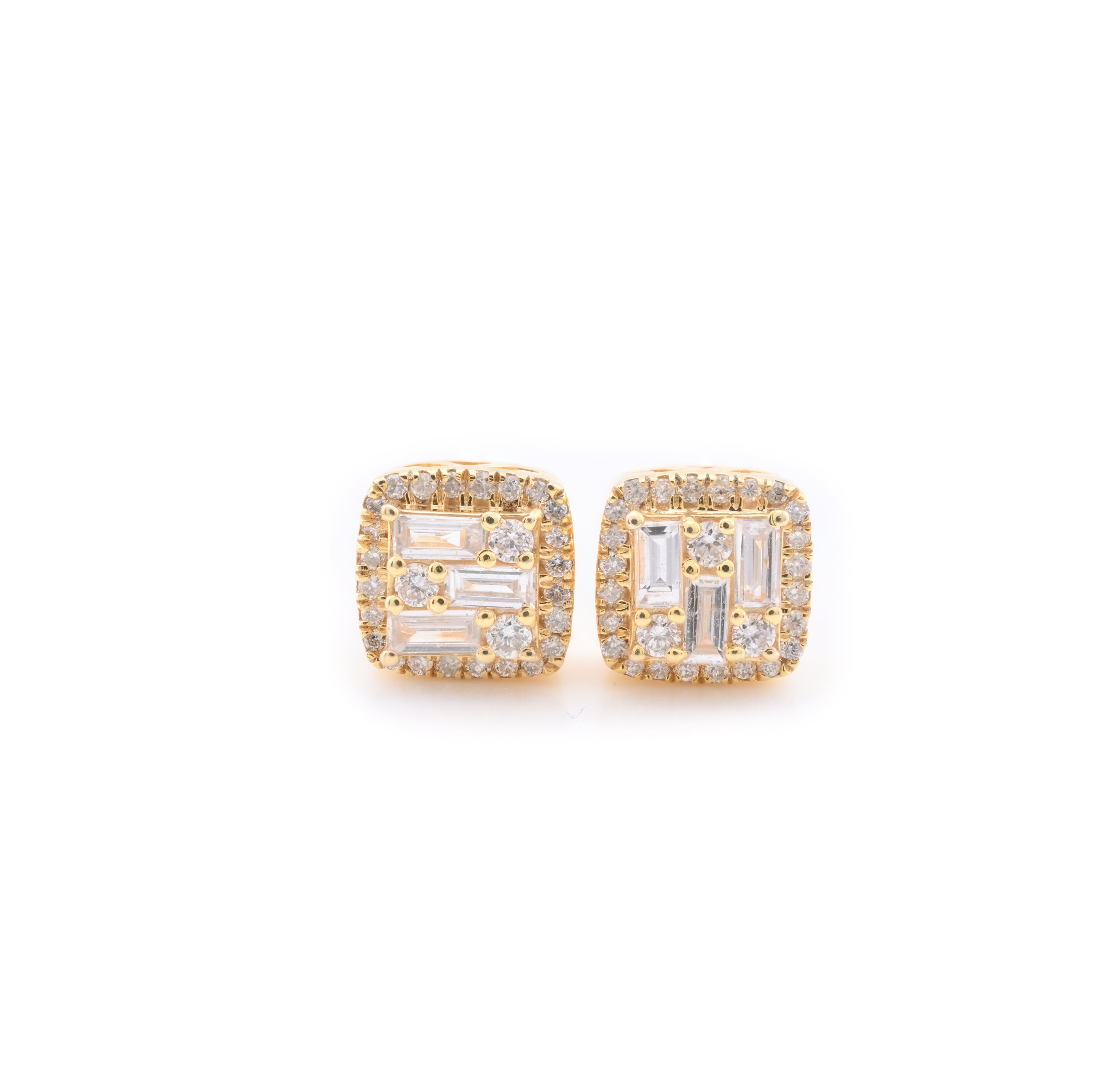 10k Yellow Gold Square Baguette 0.45CTW Diamond Stud Earrings