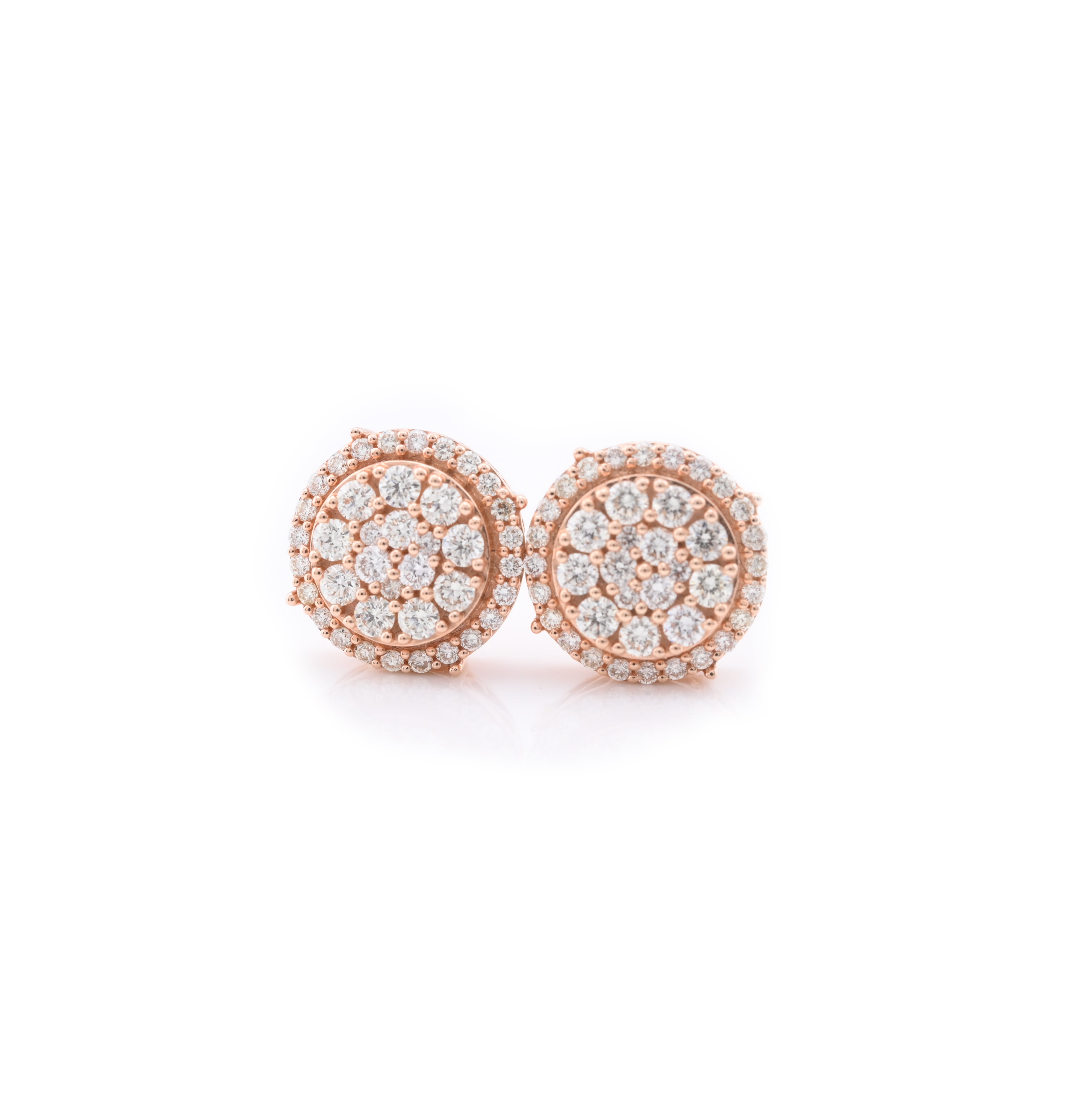 14k Rose Gold 0.99CT Diamond Cluster Stud Earrings