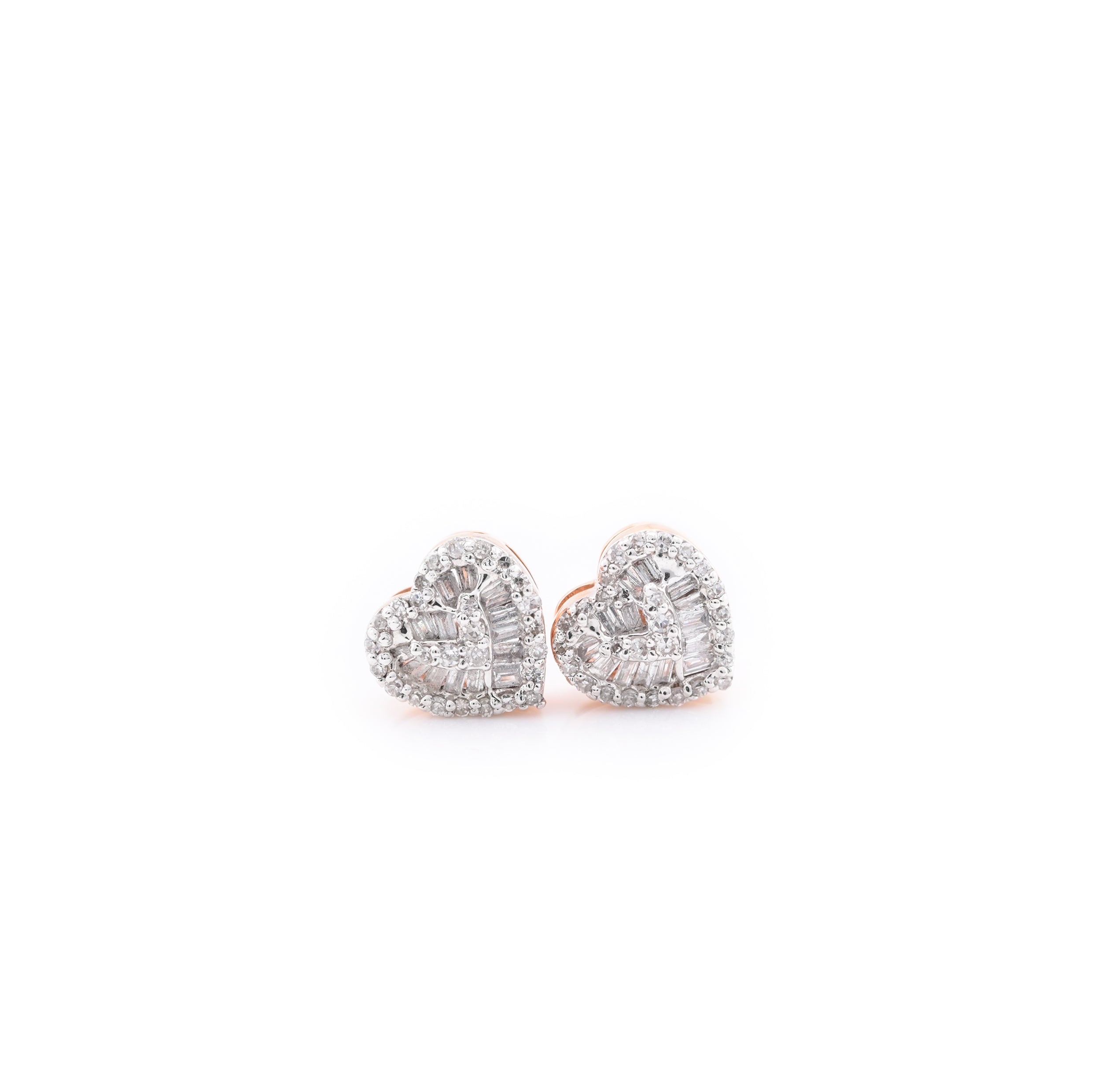 10K Rose Gold Heart 1/4 CT Diamond Stud Earrings