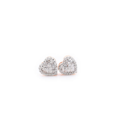 10K Rose Gold Heart 1/4 CT Diamond Stud Earrings