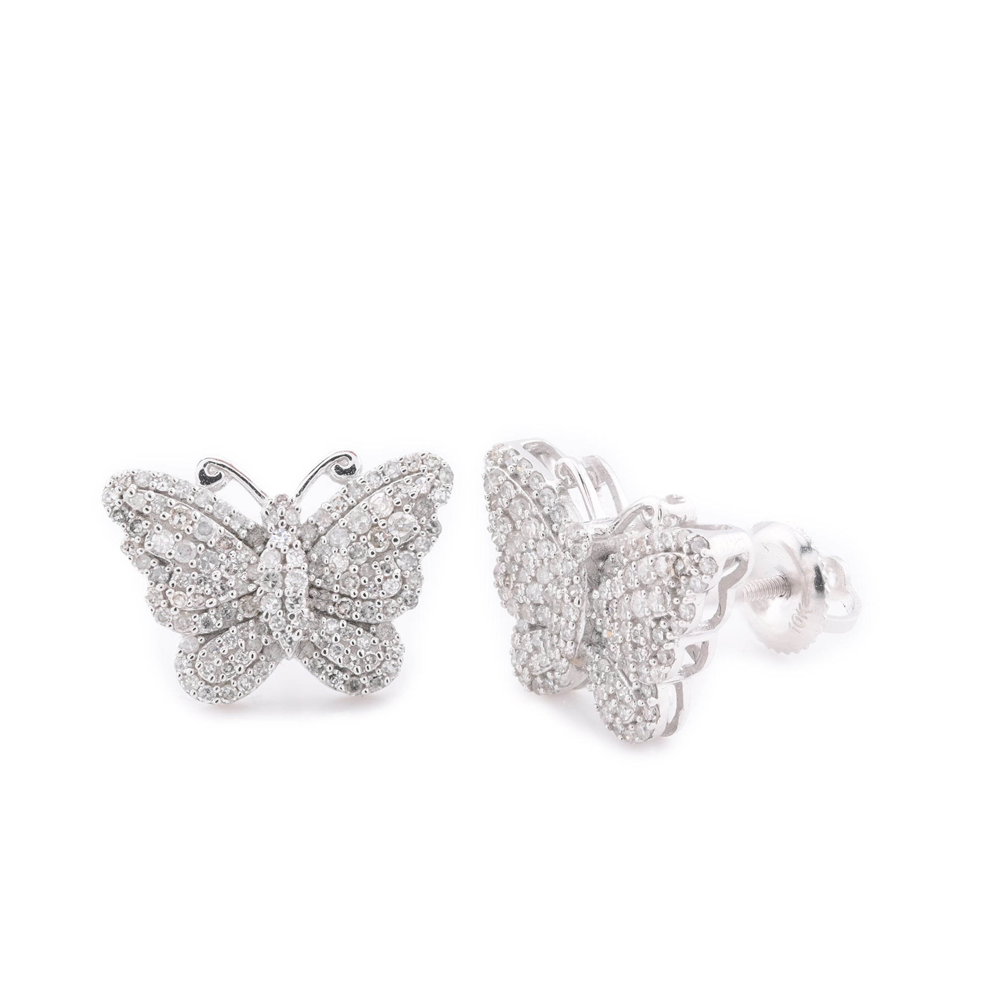10k White Gold Butterfly 5/8 CT Diamond Stud Earrings