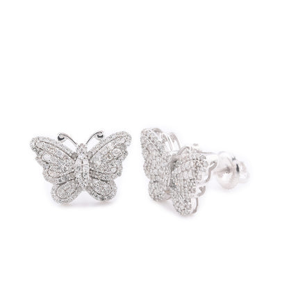 10k White Gold Butterfly 5/8 CT Diamond Stud Earrings