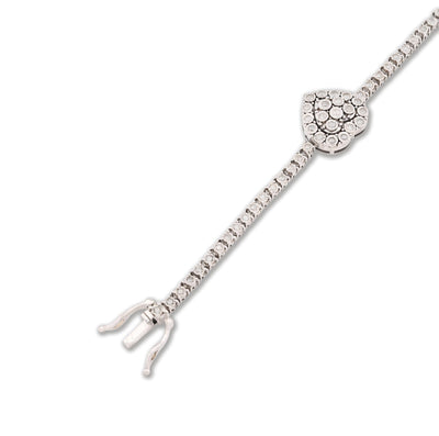 2.5MM 925 Silver 11.8gms 1.15CTW Natural Diamond Heart Tennis Bracelet 7 Inches - Elite Jewelers - Bracelets