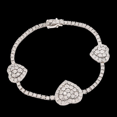 2.5MM 925 Silver 11.8gms 1.15CTW Natural Diamond Heart Tennis Bracelet 7 Inches - Elite Jewelers - Bracelets