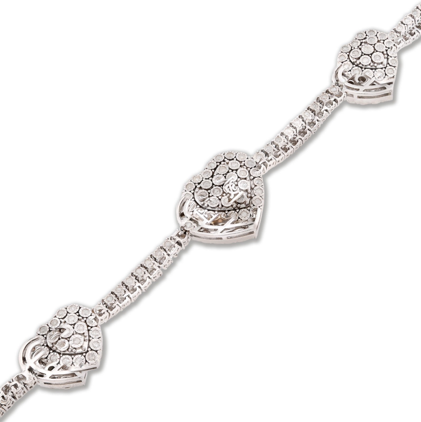2.5MM 925 Silver 11.8gms 1.15CTW Natural Diamond Heart Tennis Bracelet 7 Inches - Elite Jewelers - Bracelets