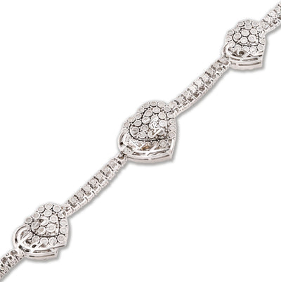 2.5MM 925 Silver 11.8gms 1.15CTW Natural Diamond Heart Tennis Bracelet 7 Inches - Elite Jewelers - Bracelets