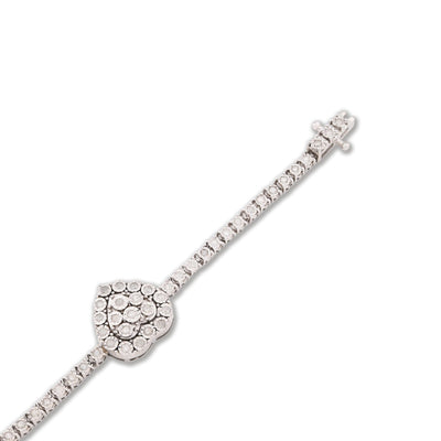 2.5MM 925 Silver 11.8gms 1.15CTW Natural Diamond Heart Tennis Bracelet 7 Inches - Elite Jewelers - Bracelets