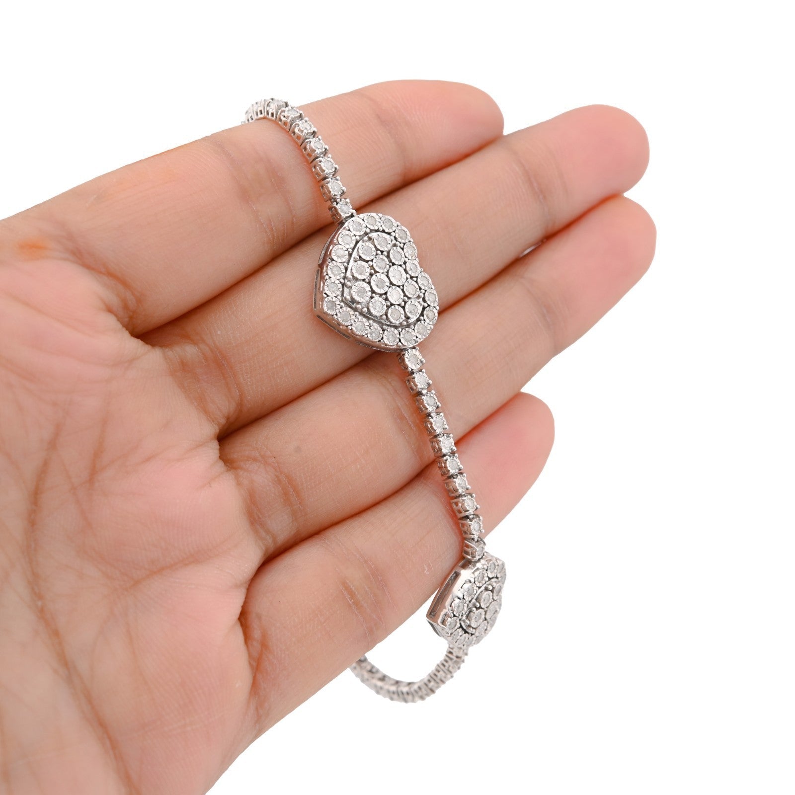 2.5MM 925 Silver 11.8gms 1.15CTW Natural Diamond Heart Tennis Bracelet 7 Inches - Elite Jewelers - Bracelets