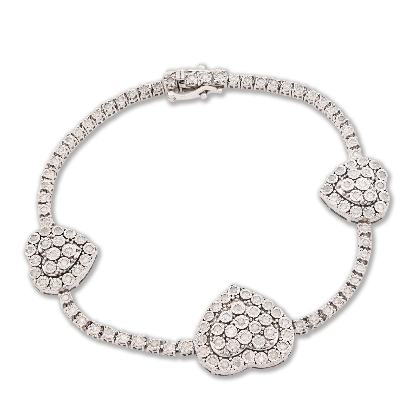 2.5MM 925 Silver 11.8gms 1.15CTW Natural Diamond Heart Tennis Bracelet 7 Inches - Elite Jewelers - Bracelets