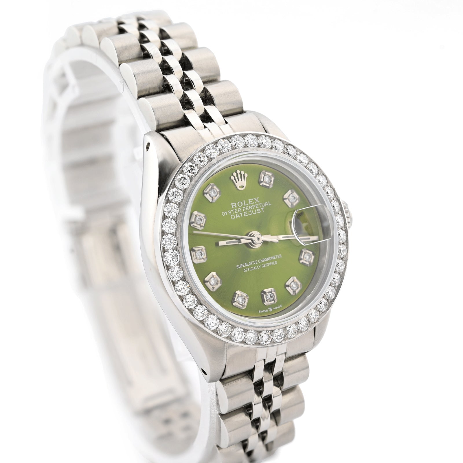 26MM Rolex Datejust Stainless Steel 1Ct Natural Diamond Bezel Green Face Jubilee Band Watch - Elite Jewelers - Luxury Watch