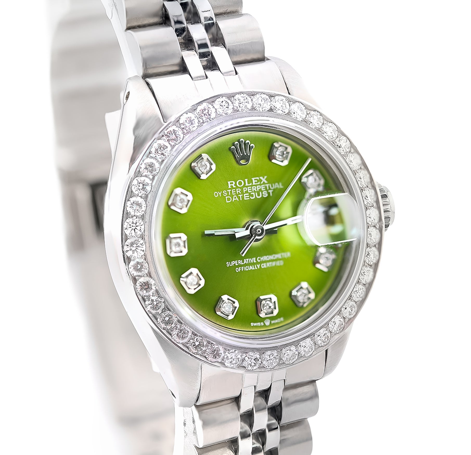 26MM Rolex Datejust Stainless Steel 1Ct Natural Diamond Bezel Green Face Jubilee Band Watch - Elite Jewelers - Luxury Watch