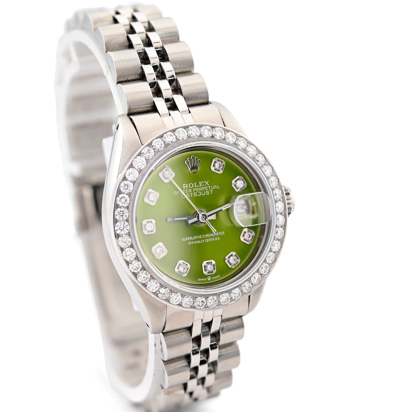 26MM Rolex Datejust Stainless Steel 1Ct Natural Diamond Bezel Green Face Jubilee Band Watch - Elite Jewelers - Luxury Watch