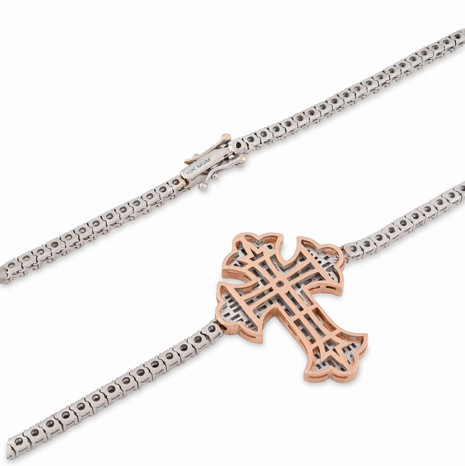 2.8MM 10k Rose/White Gold 38.5g 4CTW Natural Diamond Tennis w/ Cross Chain 22In - Elite Jewelers - Necklaces