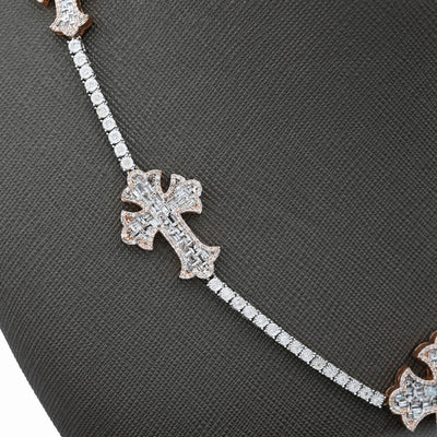 2.8MM 10k Rose/White Gold 38.5g 4CTW Natural Diamond Tennis w/ Cross Chain 22In - Elite Jewelers - Necklaces