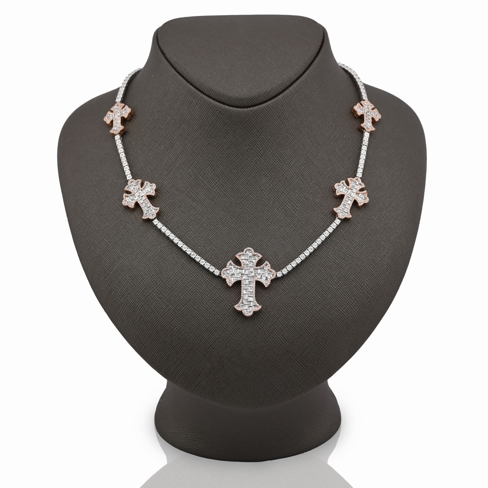 2.8MM 10k Rose/White Gold 38.5g 4CTW Natural Diamond Tennis w/ Cross Chain 22In - Elite Jewelers - Necklaces