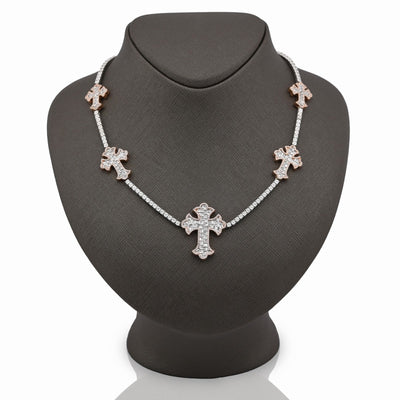 2.8MM 10k Rose/White Gold 38.5g 4CTW Natural Diamond Tennis w/ Cross Chain 22In - Elite Jewelers - Necklaces