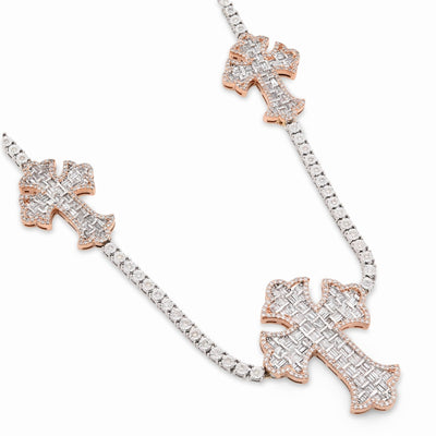 2.8MM 10k Rose/White Gold 38.5g 4CTW Natural Diamond Tennis w/ Cross Chain 22In - Elite Jewelers - Necklaces