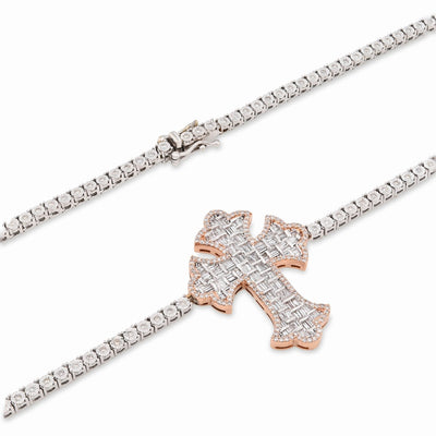 2.8MM 10k Rose/White Gold 38.5g 4CTW Natural Diamond Tennis w/ Cross Chain 22In - Elite Jewelers - Necklaces