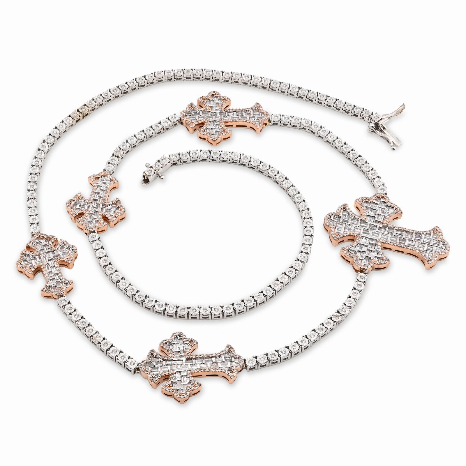 2.8MM 10k Rose/White Gold 38.5g 4CTW Natural Diamond Tennis w/ Cross Chain 22In - Elite Jewelers - Necklaces