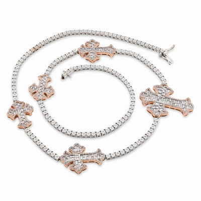 2.8MM 10k Rose/White Gold 38.5g 4CTW Natural Diamond Tennis w/ Cross Chain 22In - Elite Jewelers - Necklaces