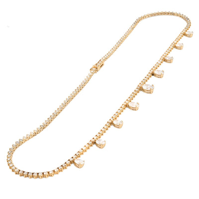 2.9MM 14K Yellow Gold 18.8g 9.52CT Lab Diamond 17In Tennis Pear Shape Drop Chain - Elite Jewelers - Necklaces & Chains