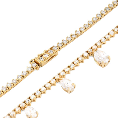 2.9MM 14K Yellow Gold 18.8g 9.52CT Lab Diamond 17In Tennis Pear Shape Drop Chain - Elite Jewelers - Necklaces & Chains