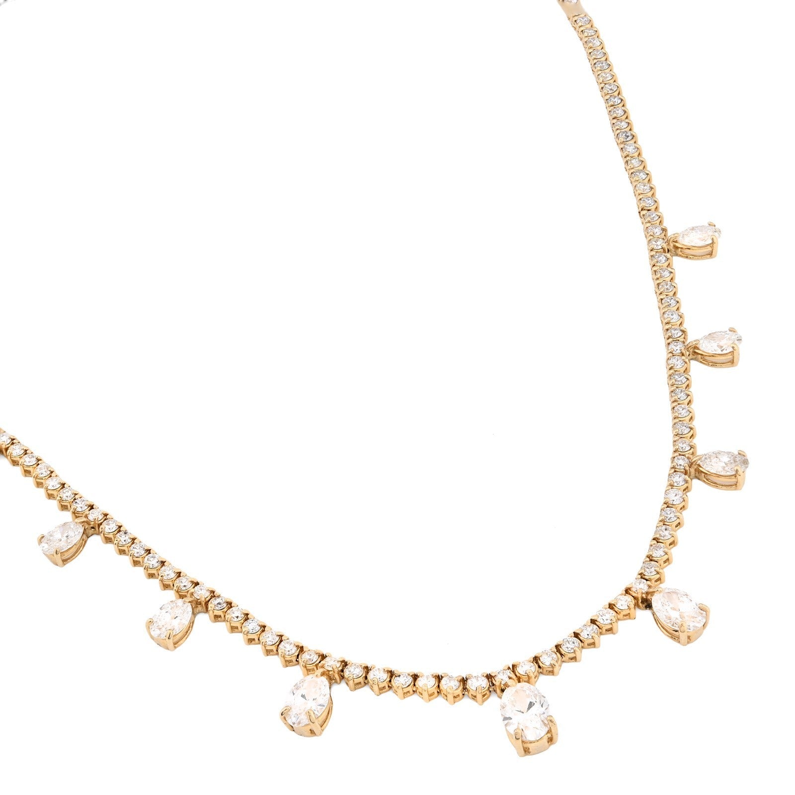 2.9MM 14K Yellow Gold 18.8g 9.52CT Lab Diamond 17In Tennis Pear Shape Drop Chain - Elite Jewelers - Necklaces & Chains