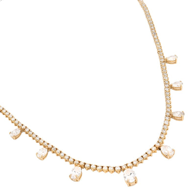 2.9MM 14K Yellow Gold 18.8g 9.52CT Lab Diamond 17In Tennis Pear Shape Drop Chain - Elite Jewelers - Necklaces & Chains