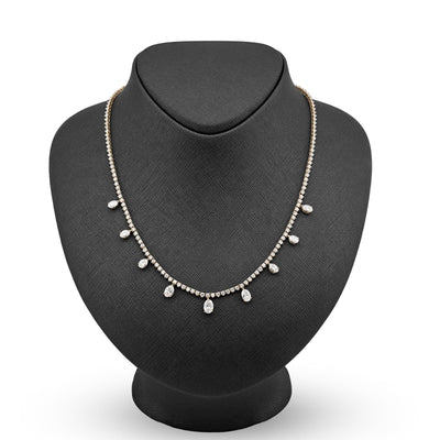 2.9MM 14K Yellow Gold 18.8g 9.52CT Lab Diamond 17In Tennis Pear Shape Drop Chain - Elite Jewelers - Necklaces & Chains