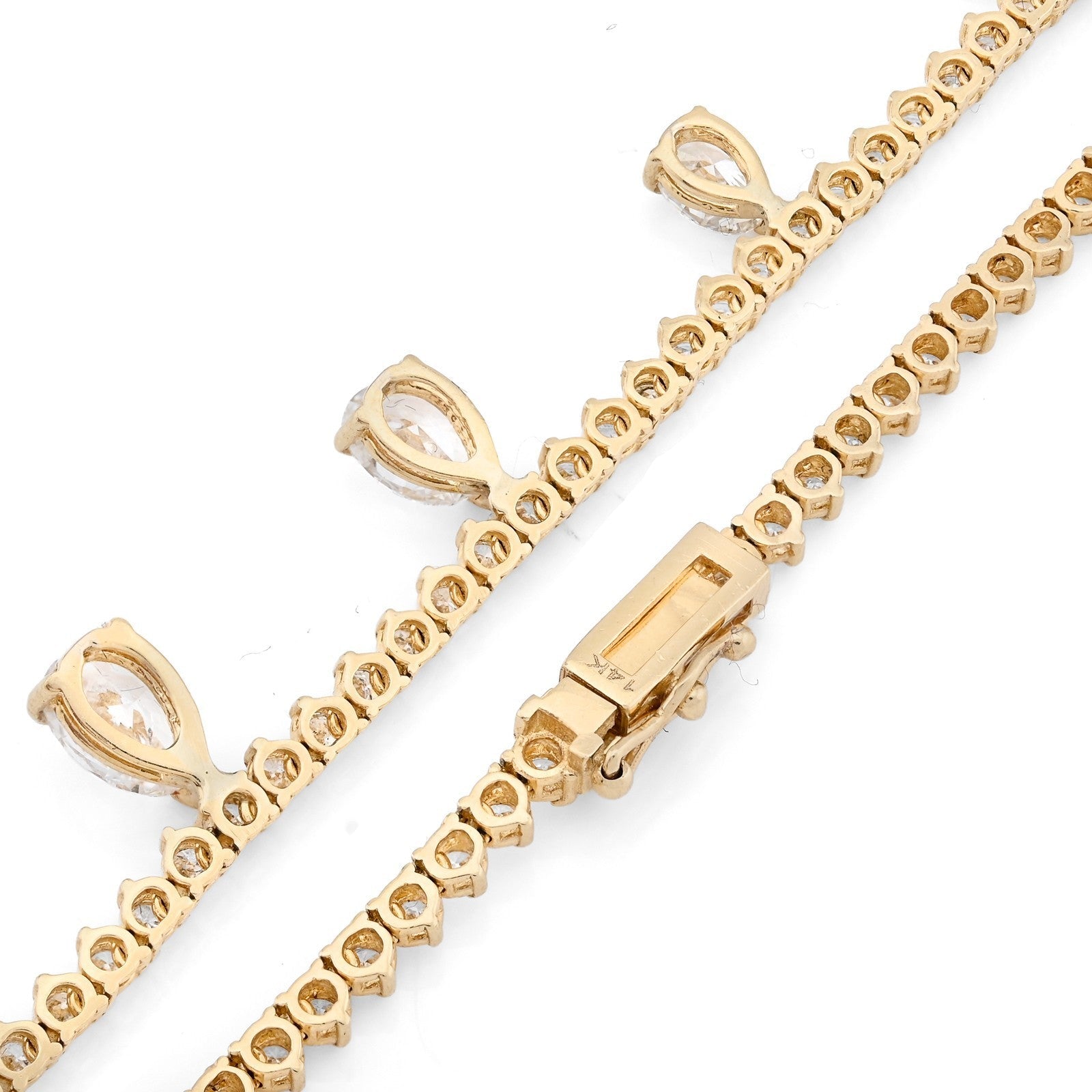 2.9MM 14K Yellow Gold 18.8g 9.52CT Lab Diamond 17In Tennis Pear Shape Drop Chain - Elite Jewelers - Necklaces & Chains