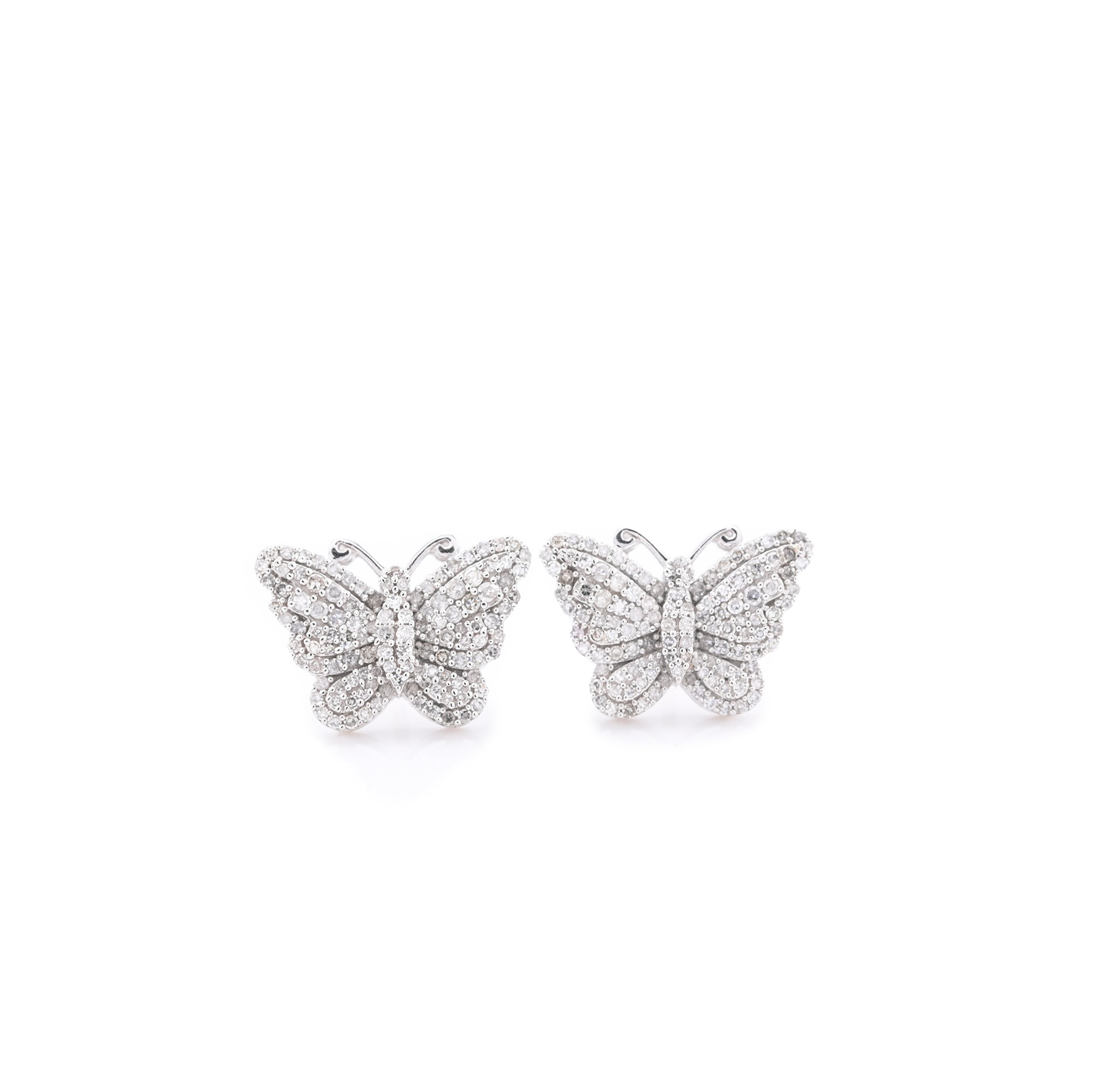 10k White Gold Butterfly 5/8 CT Diamond Stud Earrings