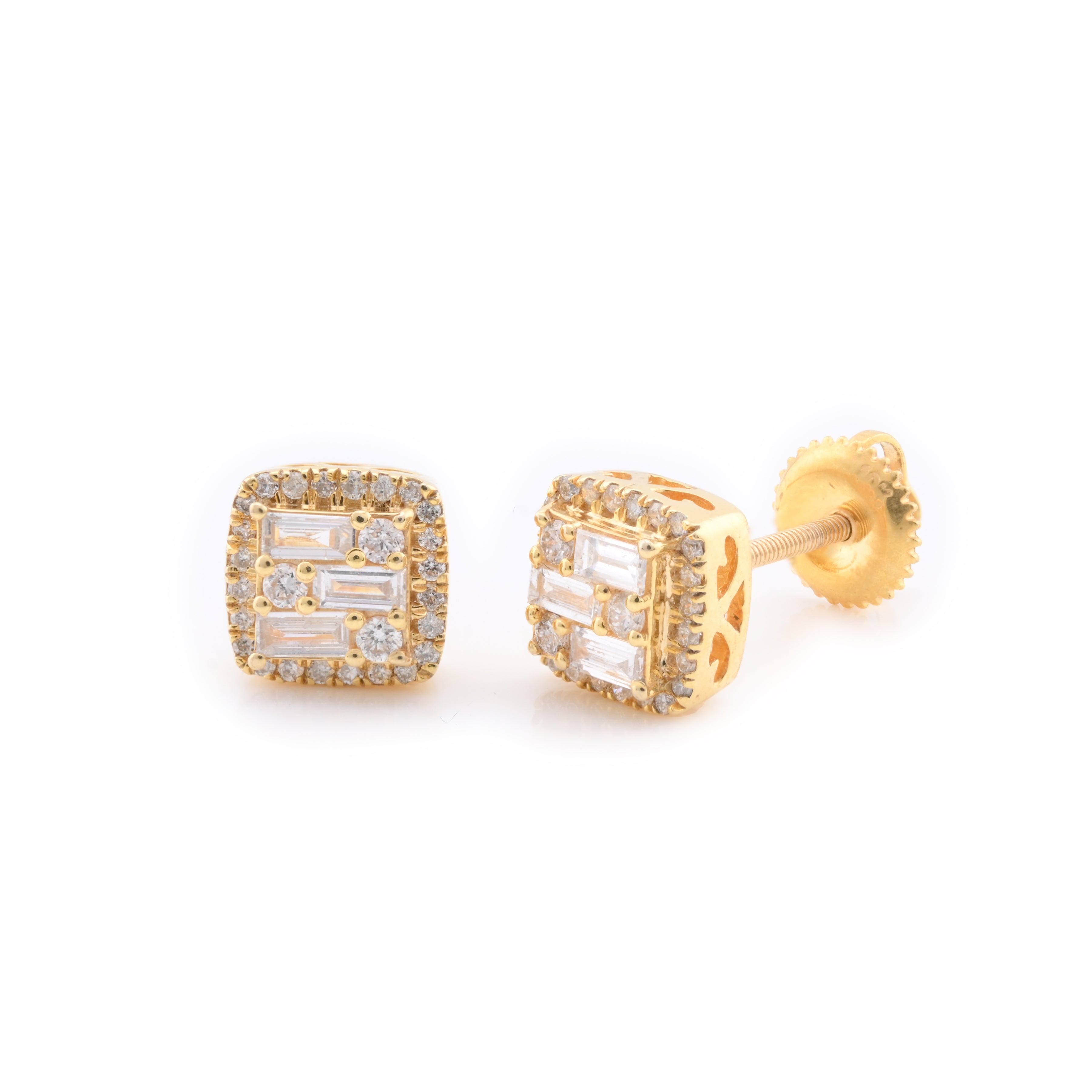 10k Yellow Gold Square Baguette 0.45CTW Diamond Stud Earrings