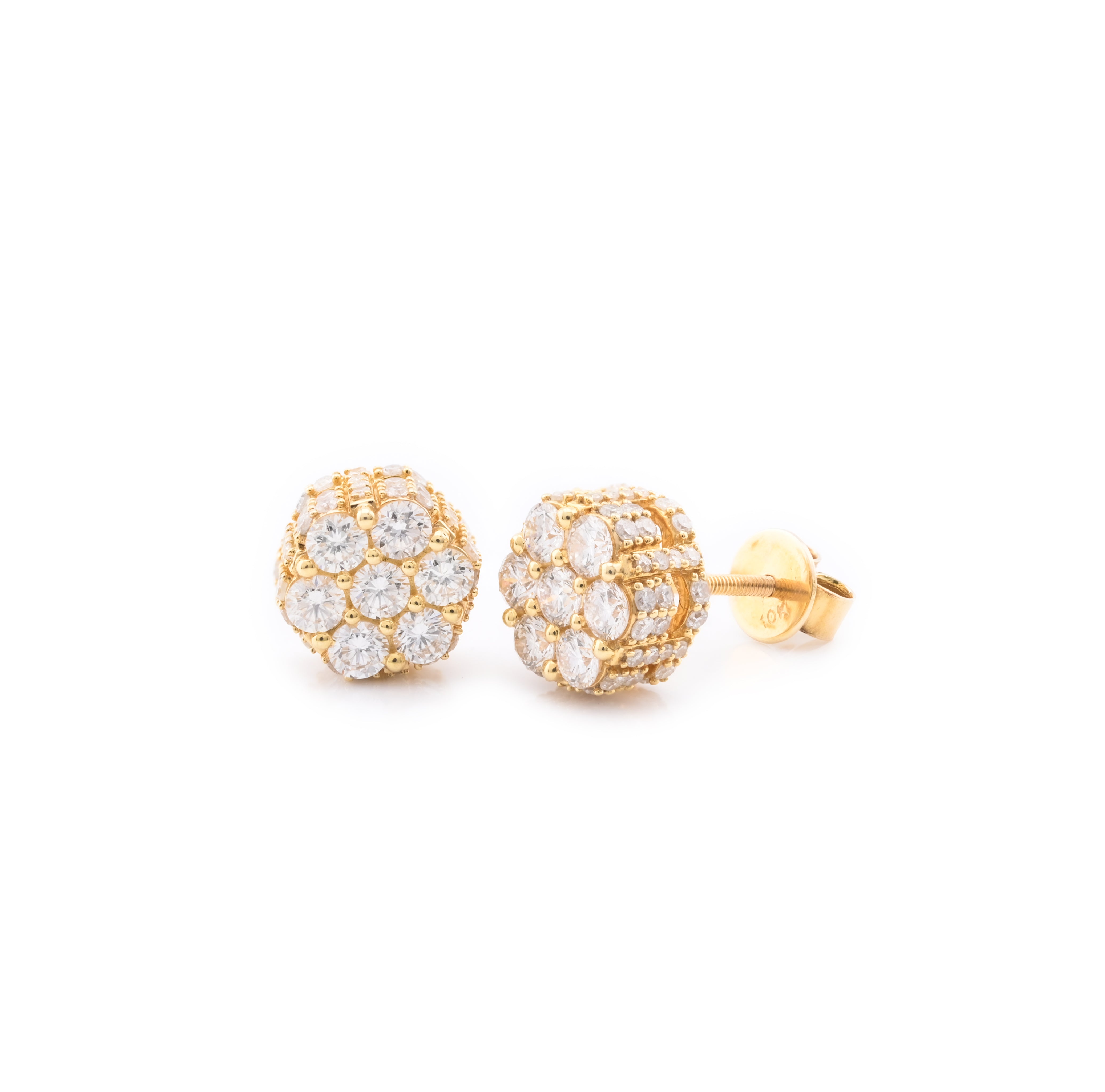 10K Yellow Gold 1.75 CT Designer Diamond Cluster Stud Earrings