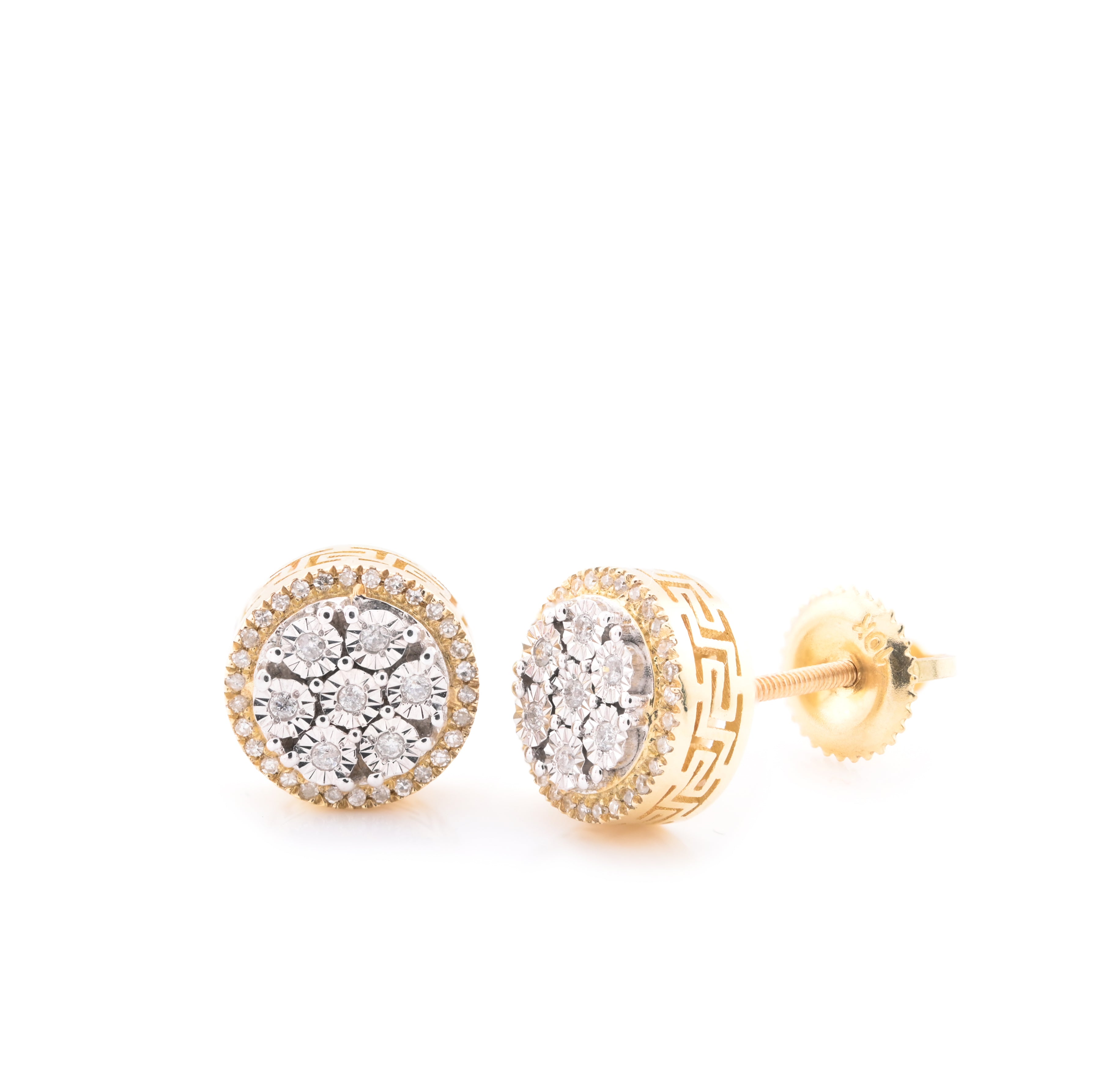 10k Yellow Gold Round Cluster 0.13CT Diamond Stud Earrings