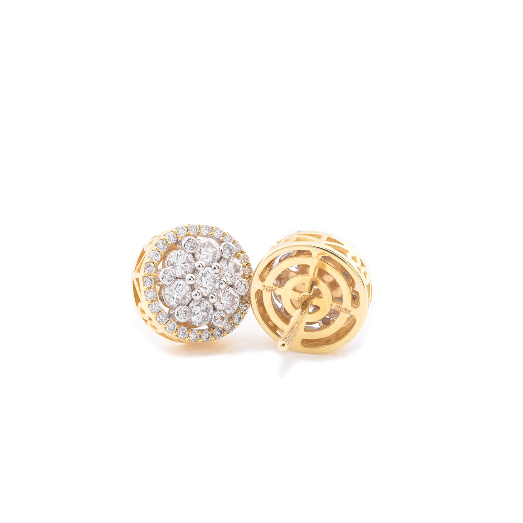 10k Yellow Gold 1.29CTW Diamond Cluster Stud Earrings