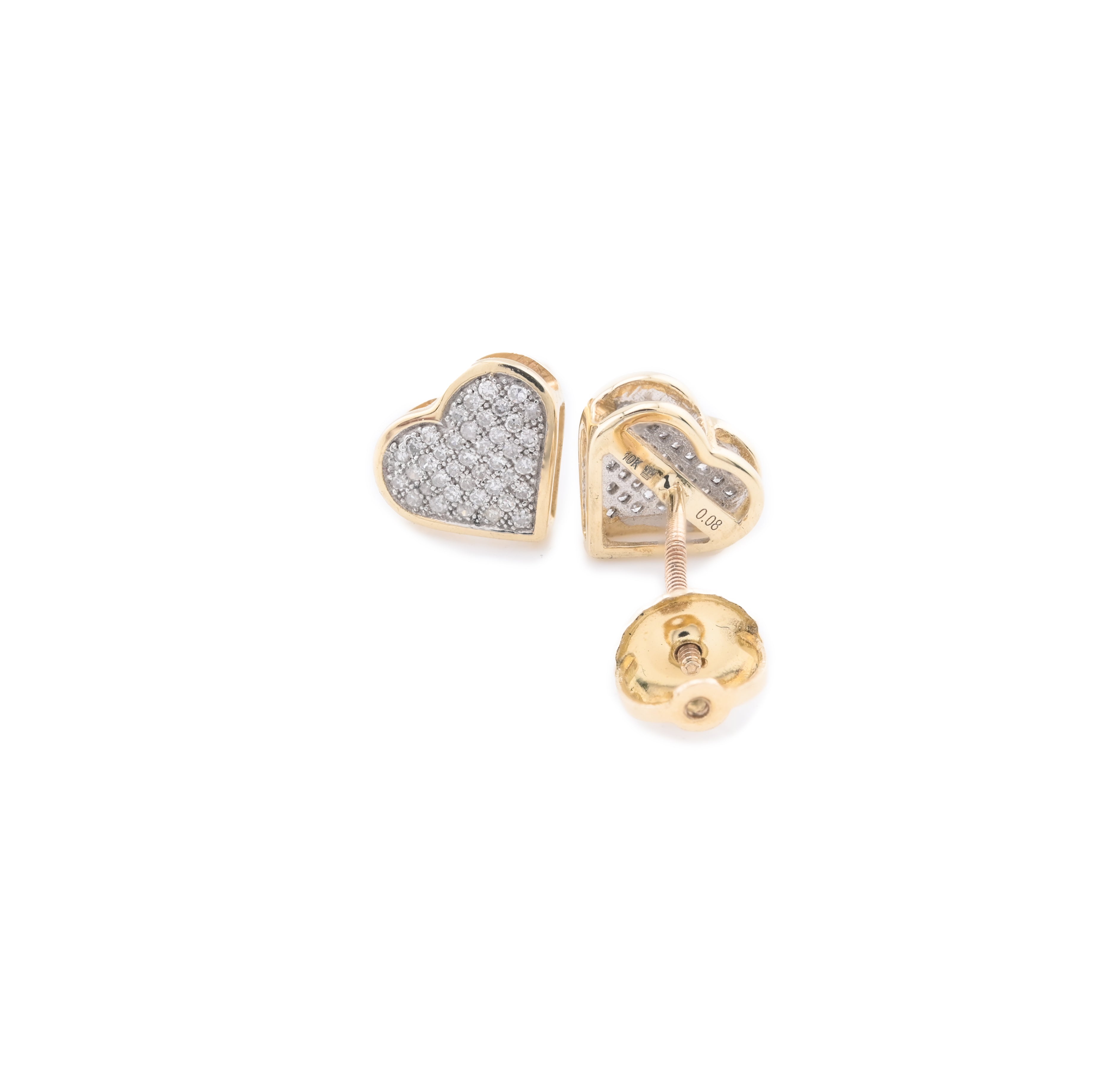 10k Yellow Gold Heart-Shaped 0.16CT Diamond Stud Earrings