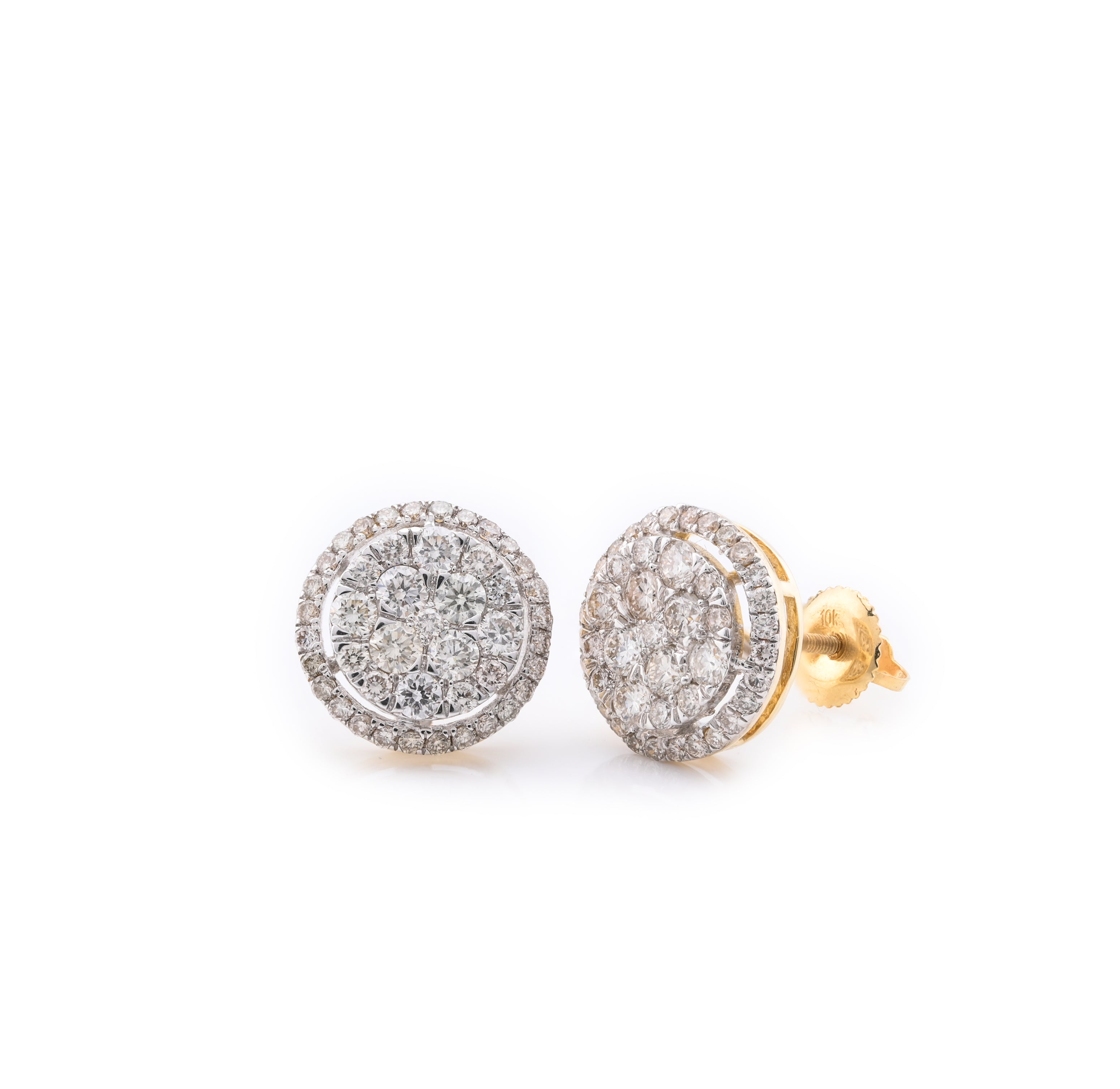 10k Yellow Gold 1.5CT Diamond Halo Cluster Stud Earrings