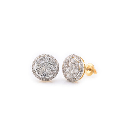 10k Yellow Gold 1.5CT Diamond Halo Cluster Stud Earrings